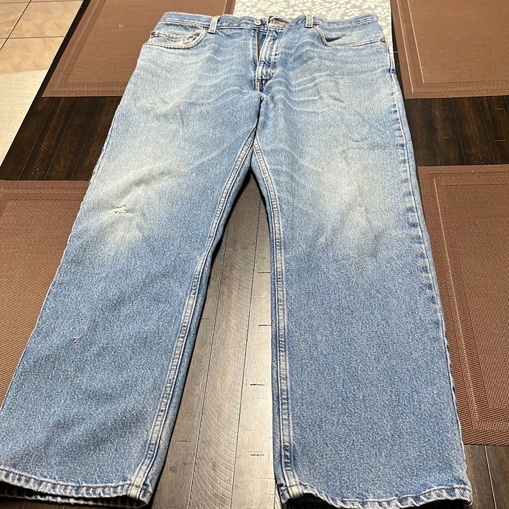 Levi’s 505 regular fit white washed light blue jeans. Size 36x30.